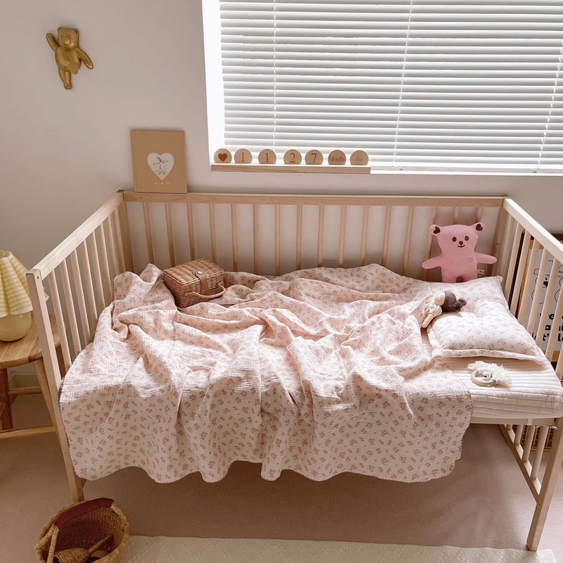 BuLuTu Baby Nursery Throw Blanket Cotton Muslin Kids Blanket with Cute Galsang Flowers Crib/Cradle Quilt Thin Summer Quilt for Boys,Girls,Toddler Breathable,Lightweight Machine Washable 47"x51" - Image 1